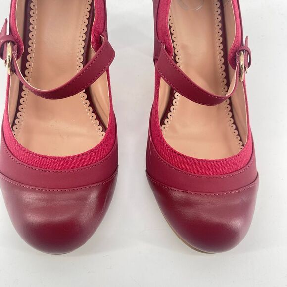 Brinley Co. Siri Wine Red Mary Jane Block Heel Pumps Size 8.5 - Picture 5 of 15